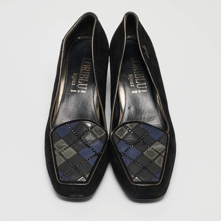 Pre Owned Loriblu Black Suede Block Heel Loafer Pumps Size 39
