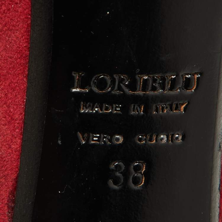 Pre Owned Loriblu Red Suede Crystal Embellished Platform Pumps Size 38