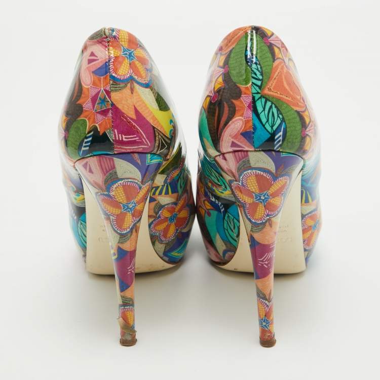 Pre Owned Loriblu Multicolor Patent Leather Peep Toe Platform Pumps Size 37.5