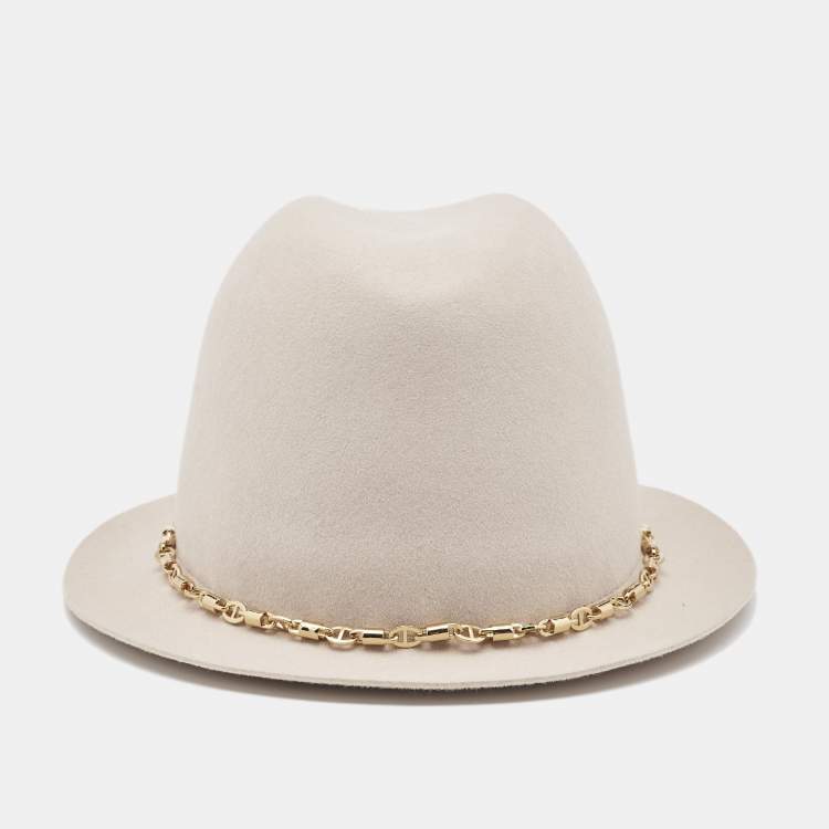 Pre Owned Loro Piana Beige Baby Cashmere and Lapin Felt Mirabel Panama Hat M