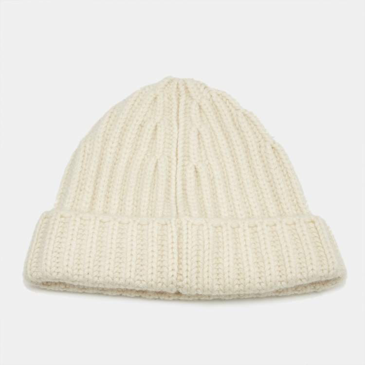 Pre Owned Loro Piana Cream Cashmere Rib Knit Beanie