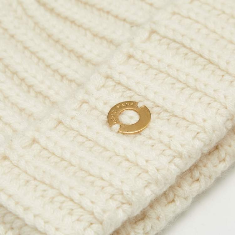 Pre Owned Loro Piana Cream Cashmere Rib Knit Beanie