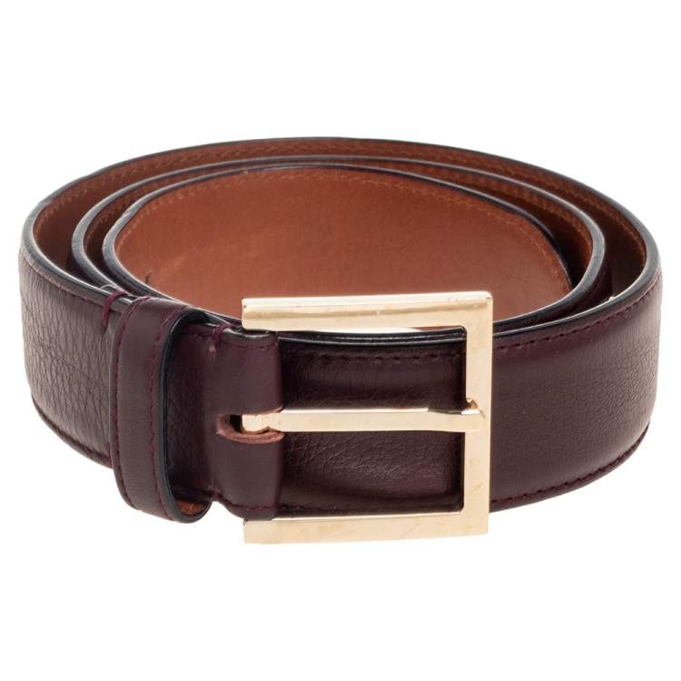Pre Owned Loro Piana Burgundy Leather Buckle Belt 80CM
