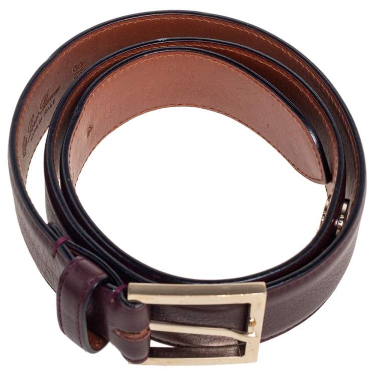 Pre Owned Loro Piana Burgundy Leather Buckle Belt 80CM