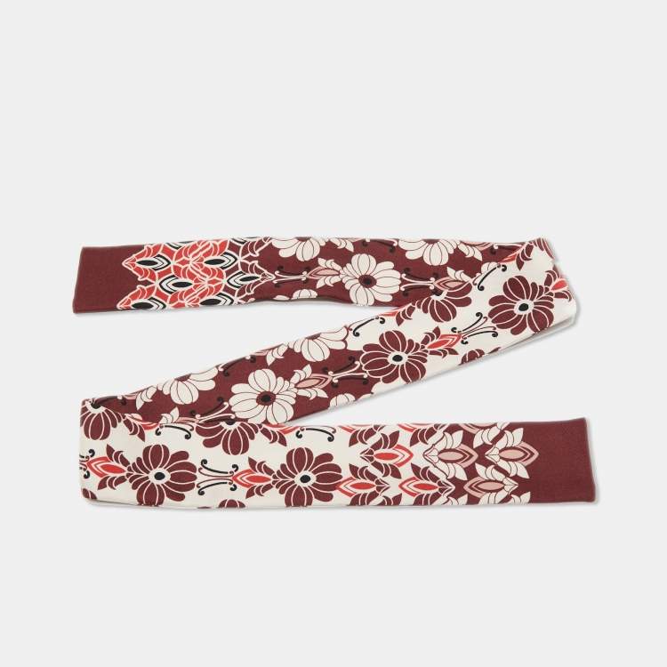 Pre Owned Loro Piana Brick Red Floral Printed Silk Neck Scarf