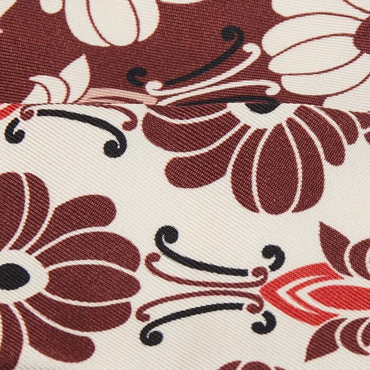 Pre Owned Loro Piana Brick Red Floral Printed Silk Neck Scarf