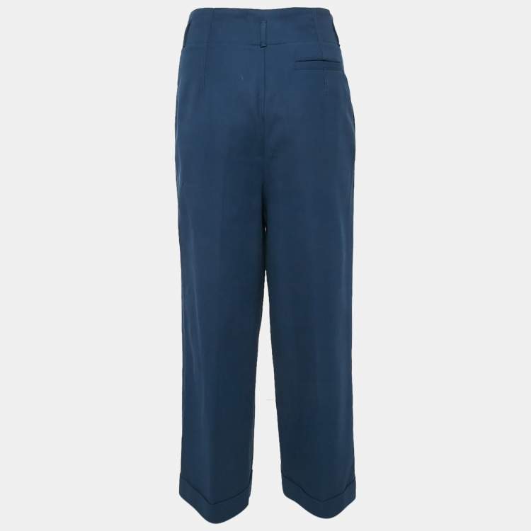 مملوكة مسبقًا Loro Piana Blue Cotton Pleated Wide Leg Trousers S
