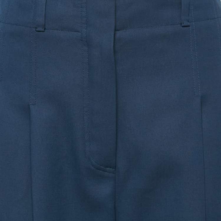 مملوكة مسبقًا Loro Piana Blue Cotton Pleated Wide Leg Trousers S