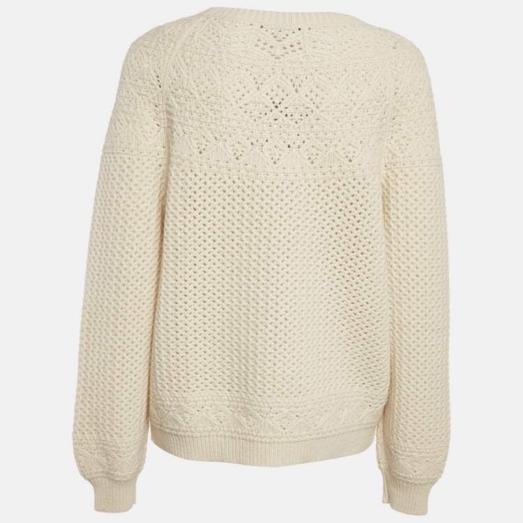 Pre Owned Loro Piana Cream Cashmere Knit Crewneck Sweater S