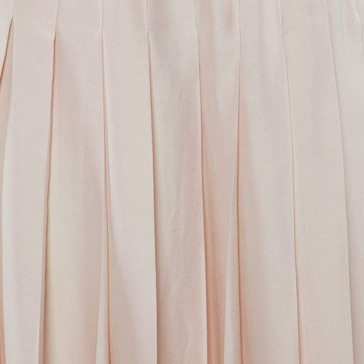Pre Owned Loro Piana Pink Silk Pleated Midi Skirt S