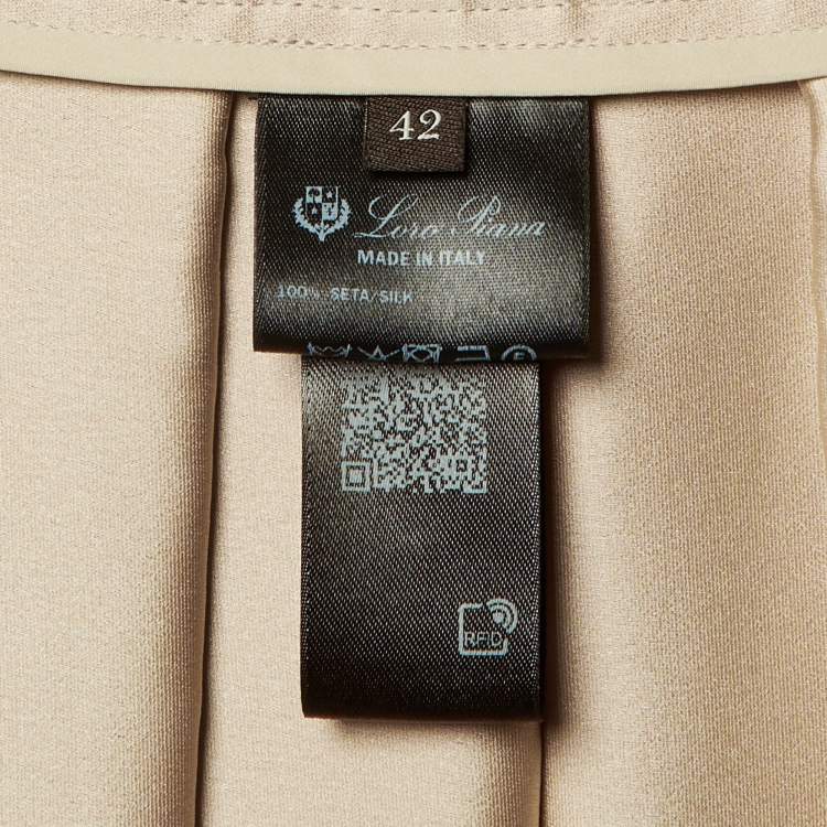 Pre Owned Loro Piana Beige Silk Satin Pleated Long Skirt S
