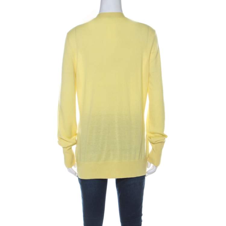 Pre Owned Loro Piana Yellow Cashmere Buttoned Cardigan L