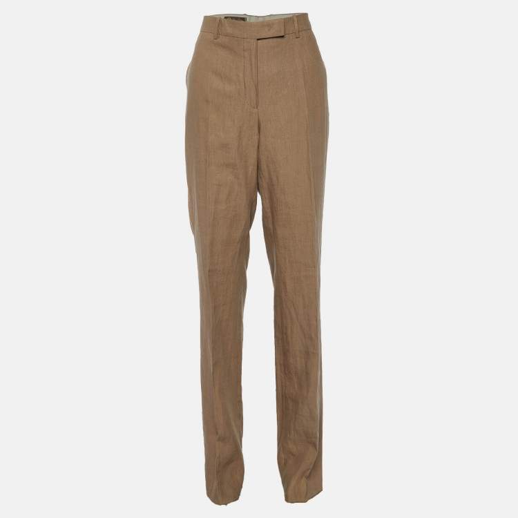 Pre Owned Loro Piana Brown Linen Straight Fit Trousers L