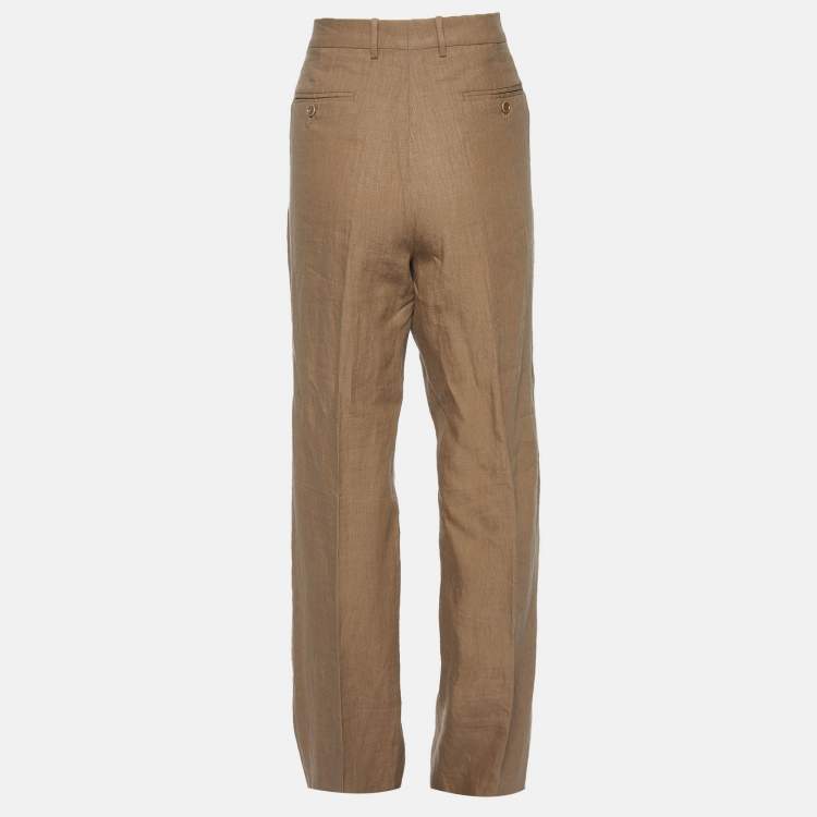 Pre Owned Loro Piana Brown Linen Straight Fit Trousers L