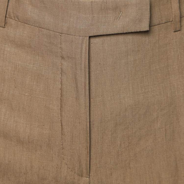 Pre Owned Loro Piana Brown Linen Straight Fit Trousers L