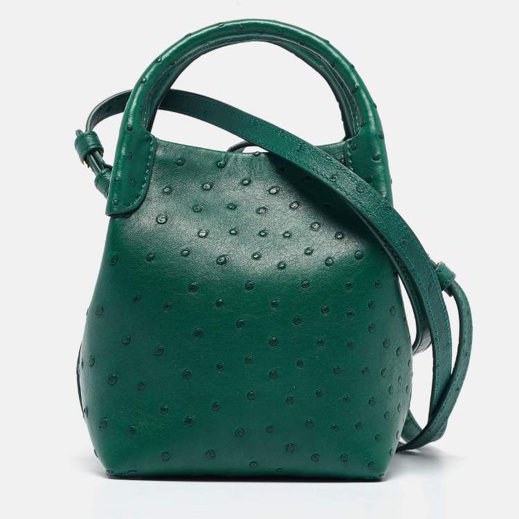 Pre Owned Loro Piana Green Ostrich Micro Bale Bag