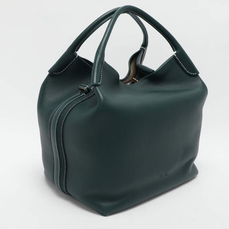Pre Owned Loro Piana Green Leather Large Bale Shoulder Bag
