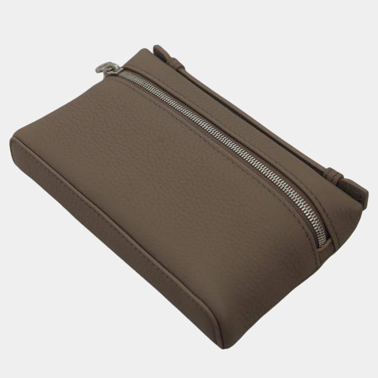 Pre Owned Loro Piana Warm Mastic Calfskin Leather Extra Pocket Mini Pouch Bag