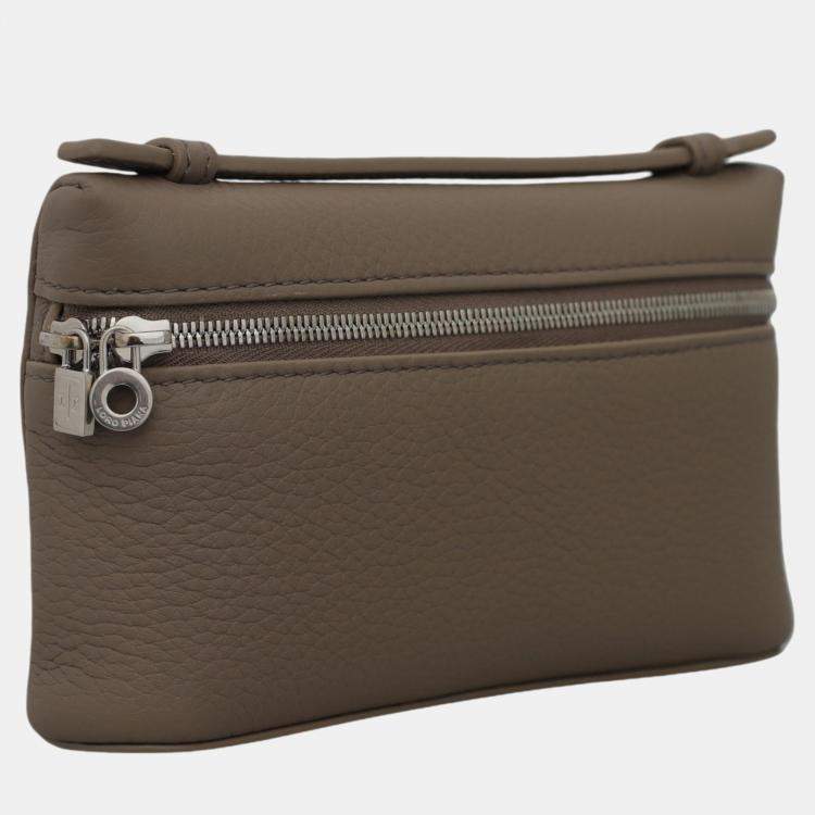 Pre Owned Loro Piana Warm Mastic Calfskin Leather Extra Pocket Mini Pouch Bag