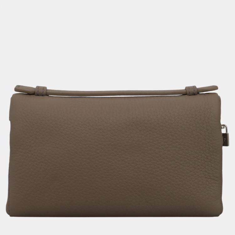 Pre Owned Loro Piana Warm Mastic Calfskin Leather Extra Pocket Mini Pouch Bag