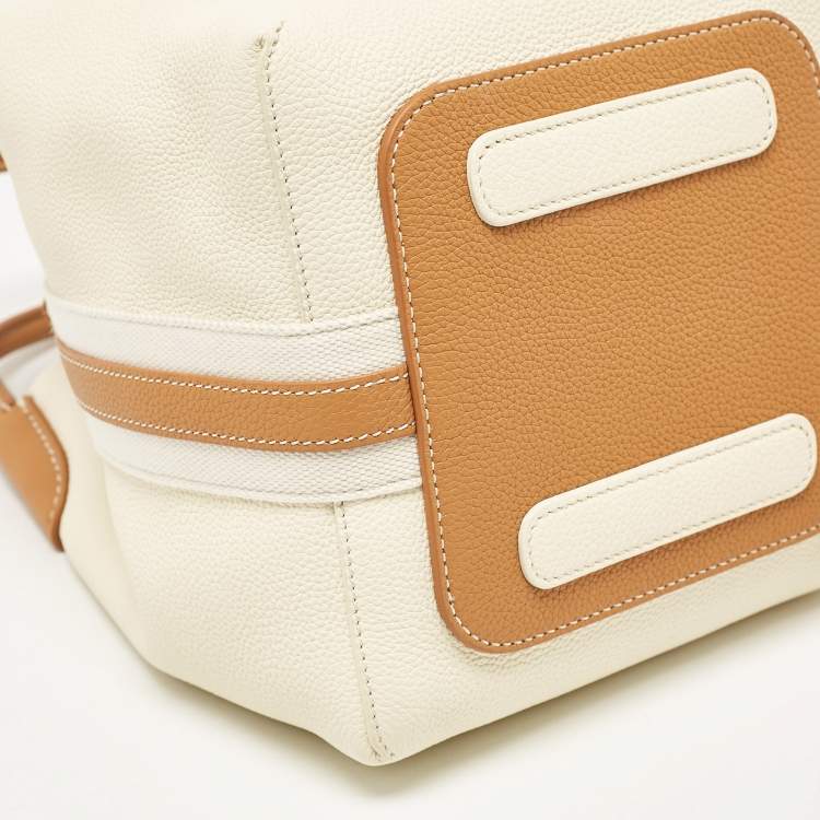 Pre Owned Loro Piana Off White/Brown Leather Small Bale Bucket Bag