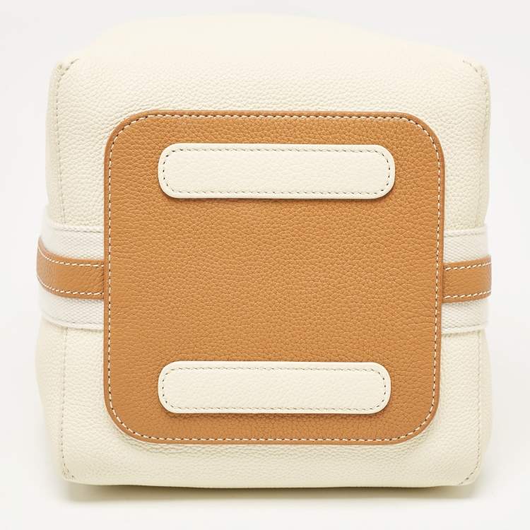 Pre Owned Loro Piana Off White/Brown Leather Small Bale Bucket Bag