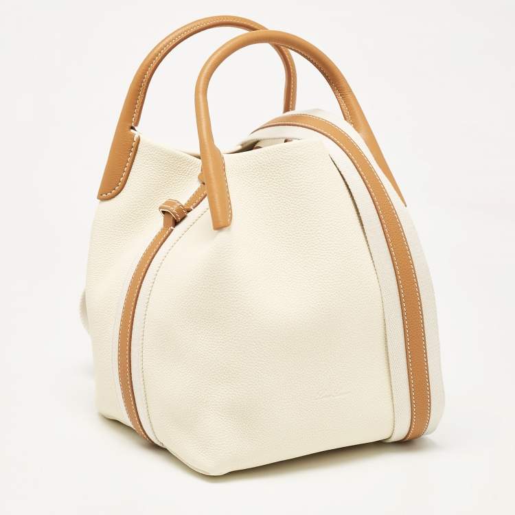 Pre Owned Loro Piana Off White/Brown Leather Small Bale Bucket Bag