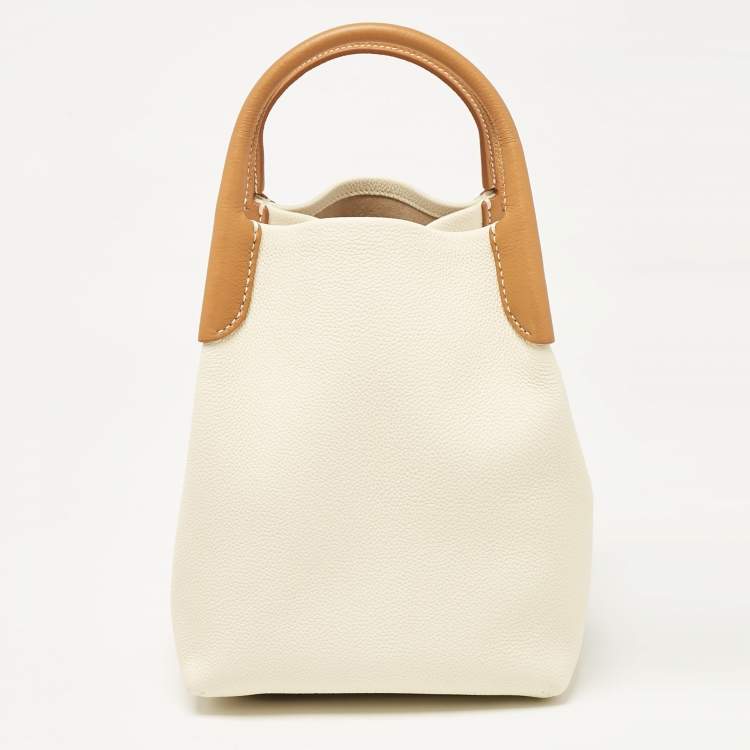Pre Owned Loro Piana Off White/Brown Leather Small Bale Bucket Bag
