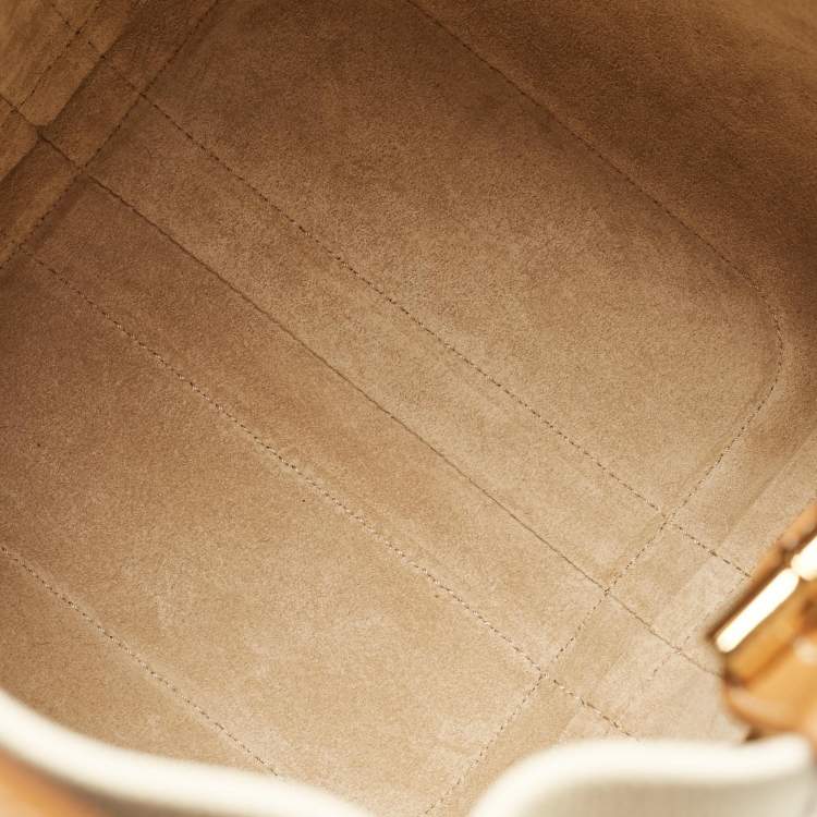 Pre Owned Loro Piana Off White/Brown Leather Small Bale Bucket Bag