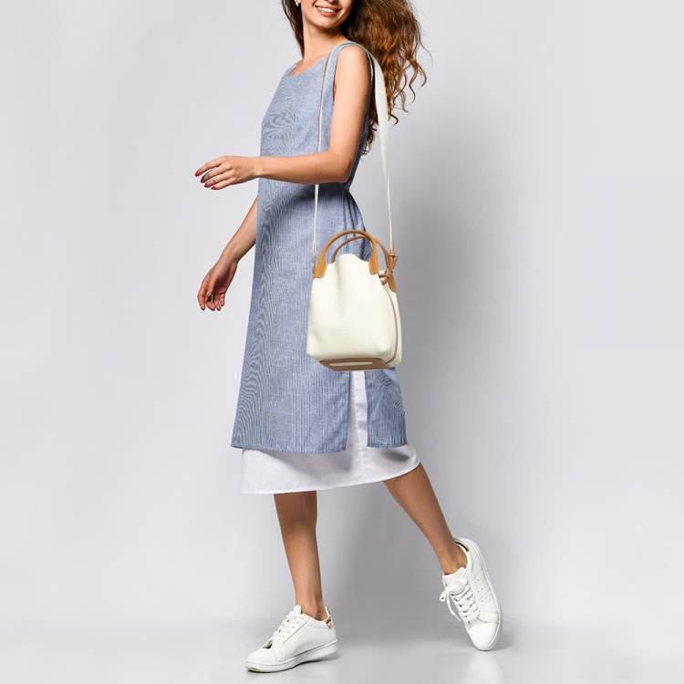 Pre Owned Loro Piana Off White/Brown Leather Small Bale Bucket Bag