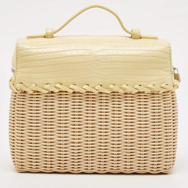 Pre Owned Loro Piana Yellow/Beige Alligator and Wicker Extra Pocket L19 Pouch