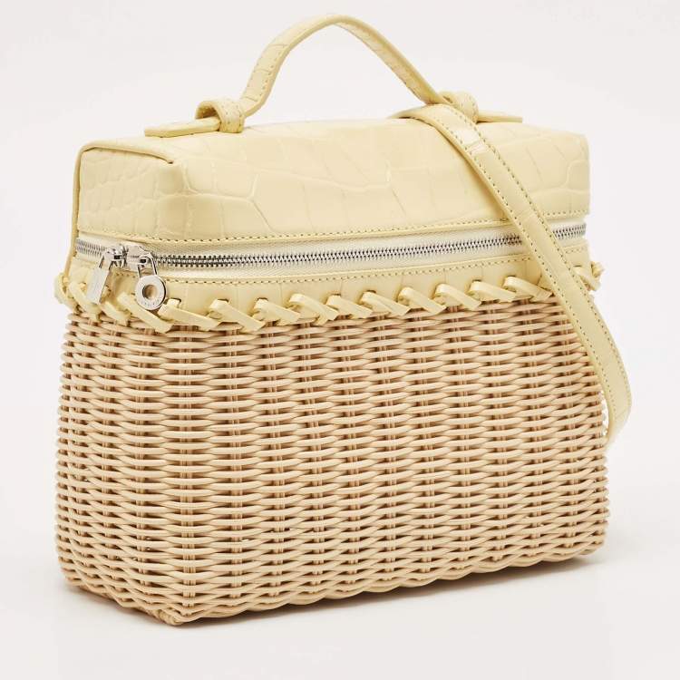 Pre Owned Loro Piana Yellow/Beige Alligator and Wicker Extra Pocket L19 Pouch