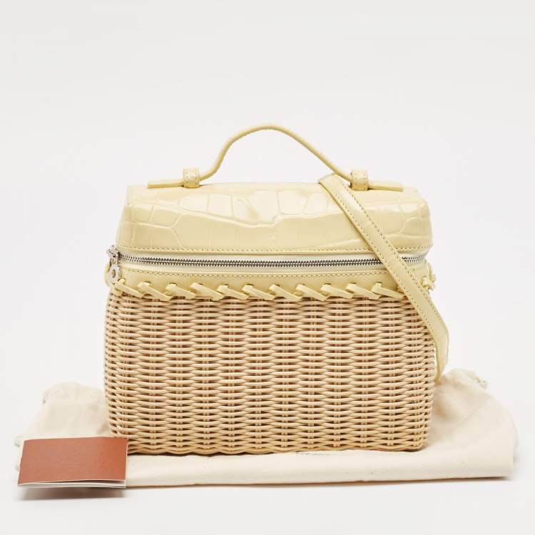 Pre Owned Loro Piana Yellow/Beige Alligator and Wicker Extra Pocket L19 Pouch