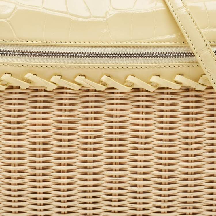 Pre Owned Loro Piana Yellow/Beige Alligator and Wicker Extra Pocket L19 Pouch