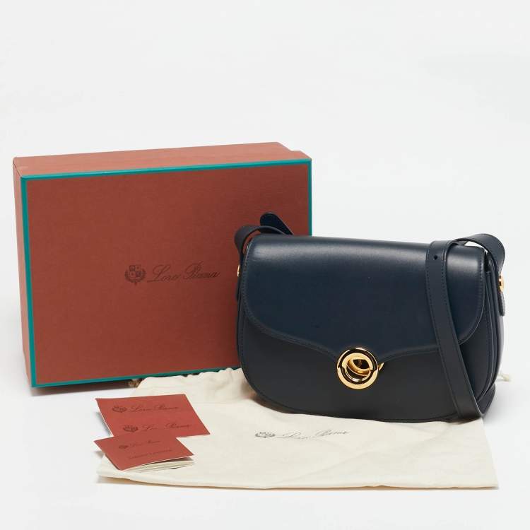 Pre Owned Loro Piana Navy Blue Leather Small Ghiera Shoulder Bag