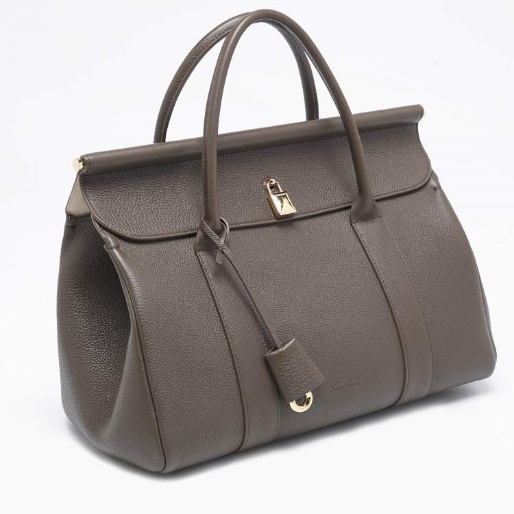 Pre Owned Loro Piana Dark Chocolate Liquorice Leather Loom L32 Bag