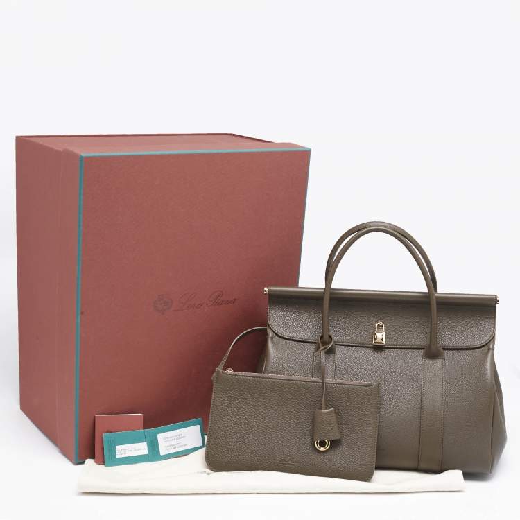 Pre Owned Loro Piana Dark Chocolate Liquorice Leather Loom L32 Bag