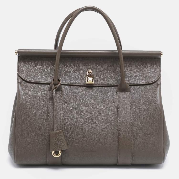 Pre Owned Loro Piana Dark Chocolate Liquorice Leather Loom L32 Bag
