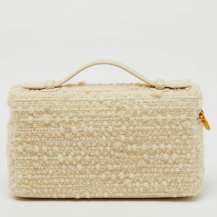 Pre Owned Loro Piana Off White Virgin Wool and Leather Extra Pocket L19 Bag