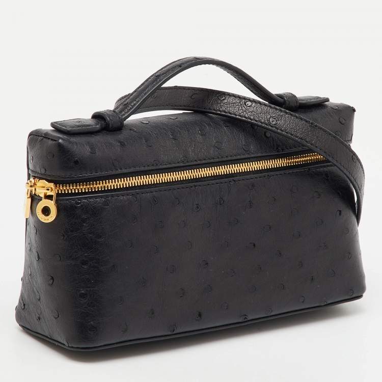 Pre Owned Loro Piana Black Ostrich Leather Extra Pocket L19 Pouch