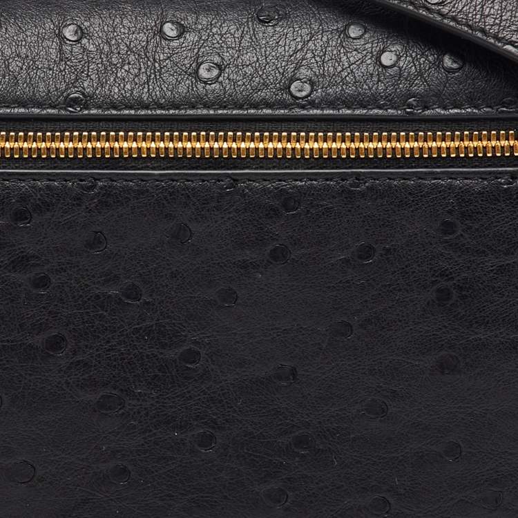 Pre Owned Loro Piana Black Ostrich Leather Extra Pocket L19 Pouch