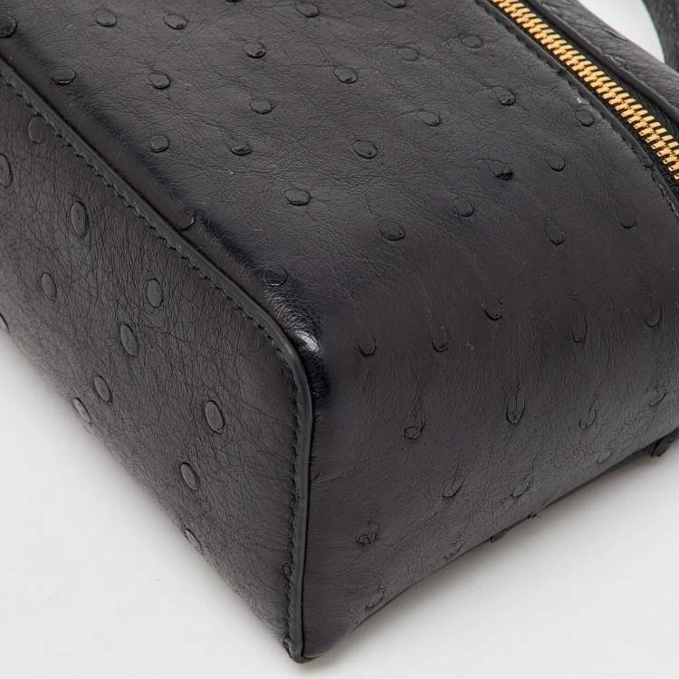 Pre Owned Loro Piana Black Ostrich Leather Extra Pocket L19 Pouch