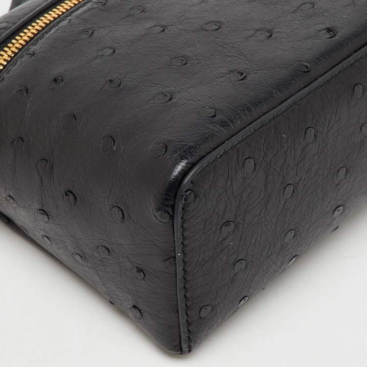 Pre Owned Loro Piana Black Ostrich Leather Extra Pocket L19 Pouch