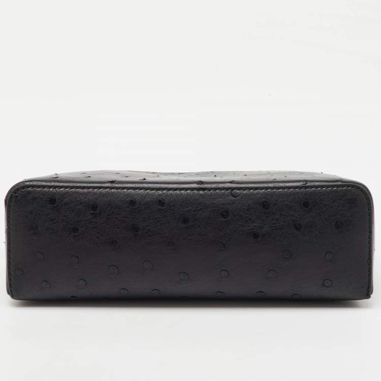 Pre Owned Loro Piana Black Ostrich Leather Extra Pocket L19 Pouch