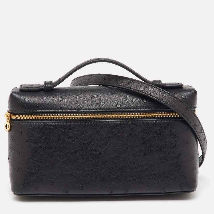 Pre Owned Loro Piana Black Ostrich Leather Extra Pocket L19 Pouch