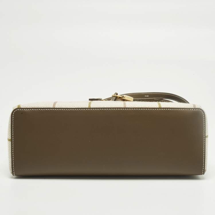 Pre Owned Loro Piana Extra L27 Tartan/Salty Capers/Sun Gold Linen and Leather Shoulder Bag