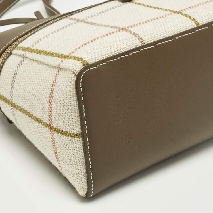 Pre Owned Loro Piana Extra L27 Tartan/Salty Capers/Sun Gold Linen and Leather Shoulder Bag