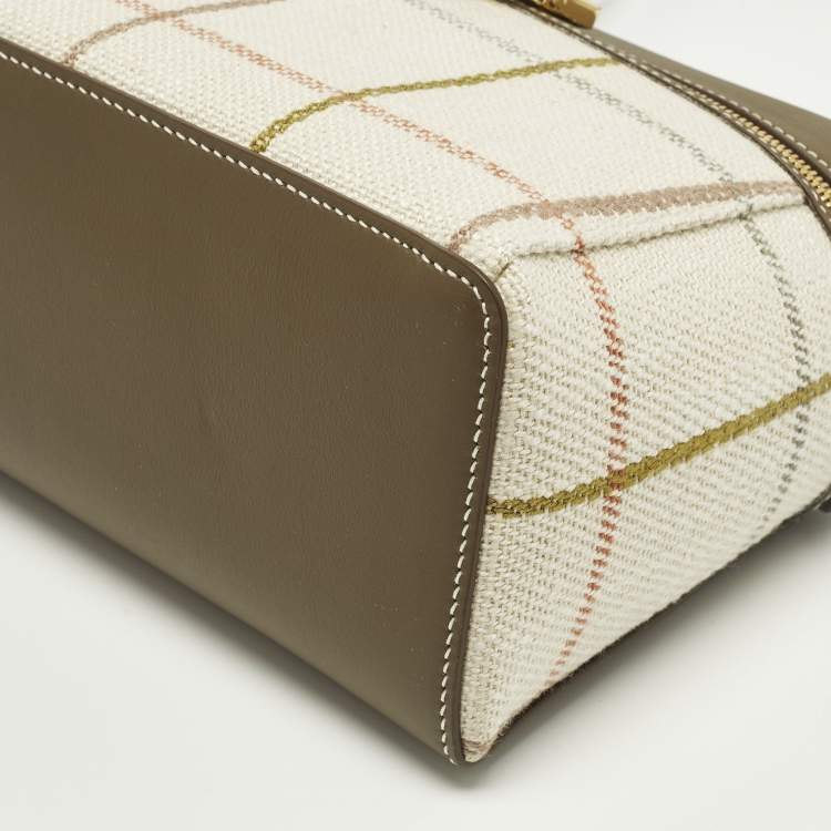 Pre Owned Loro Piana Extra L27 Tartan/Salty Capers/Sun Gold Linen and Leather Shoulder Bag