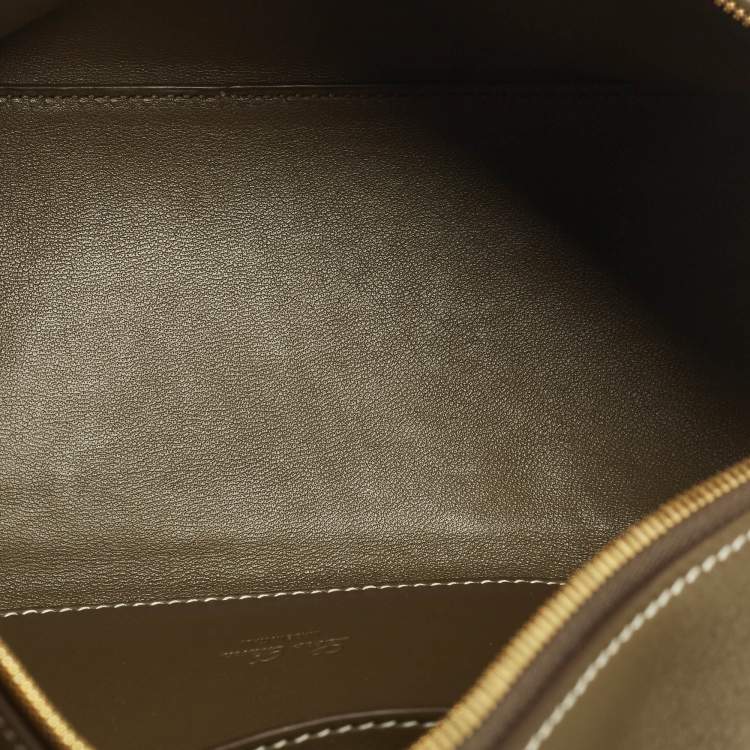 Pre Owned Loro Piana Extra L27 Tartan/Salty Capers/Sun Gold Linen and Leather Shoulder Bag