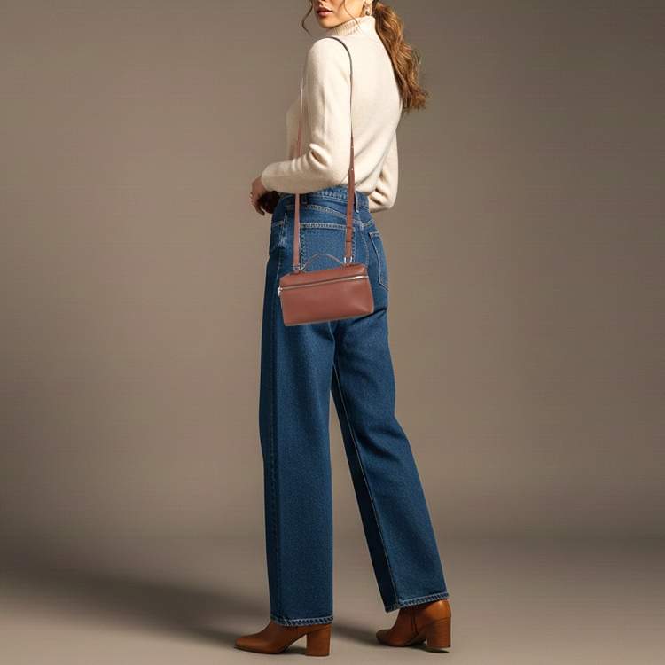 Pre Owned Loro Piana Extra Pocket L19 Brown Leather Pouch